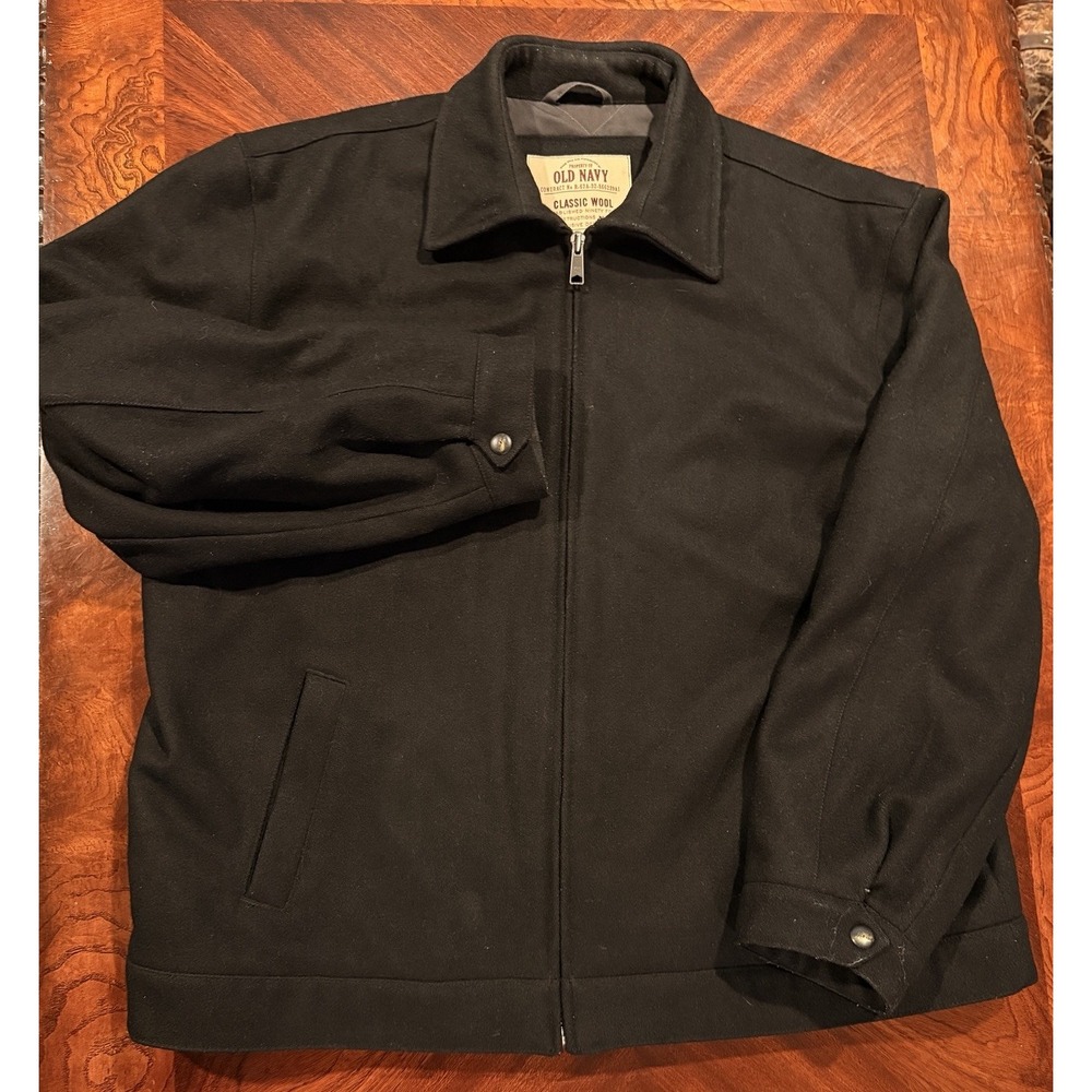 Old Navy Classic Wool Blend Bomber Jacket Mens XXL Black Full Zip Quilted